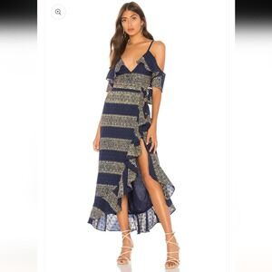 Tularosa embroidered Margie maxi wrap dress in indigo, size XS